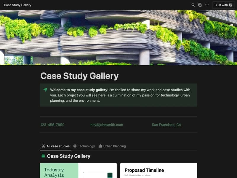 Preview of the Case Study Gallery Notion template