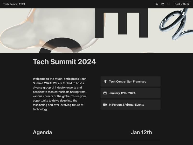 Preview of the Conference Event Page Notion template