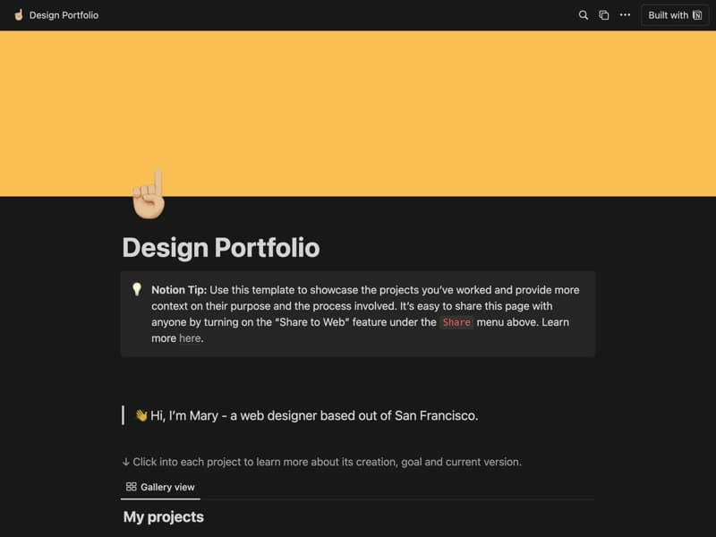 Preview of the Design Portfolio Notion template