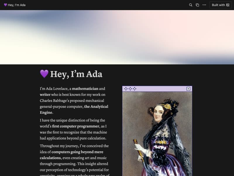 Preview of the Personal Website Notion template