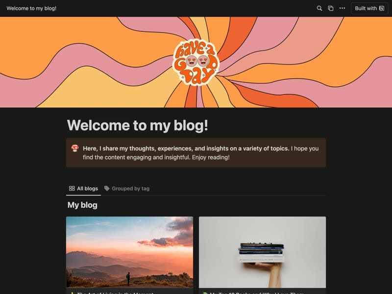 Preview of the Personal Blog Notion template