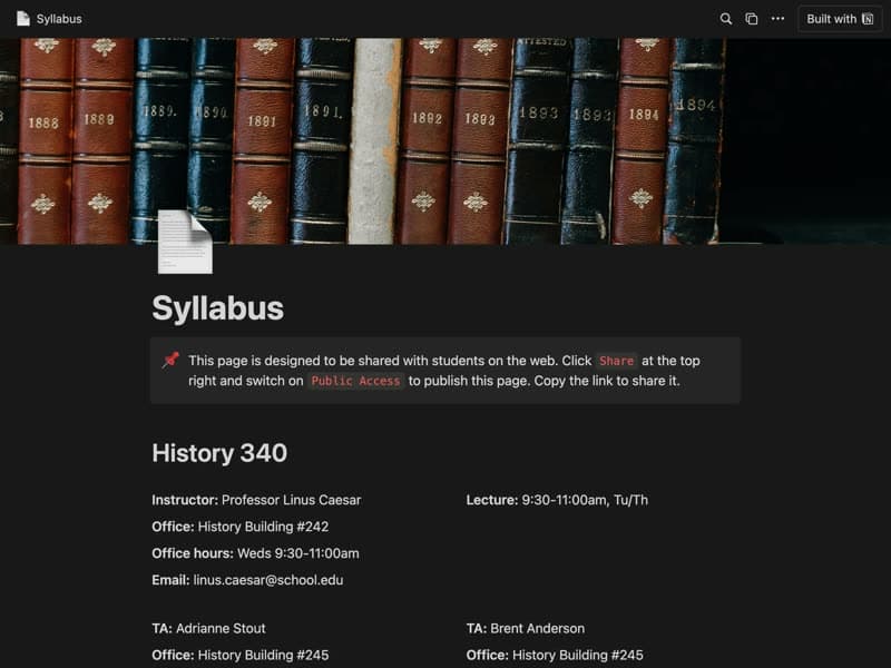 Preview of the Syllabus Notion template